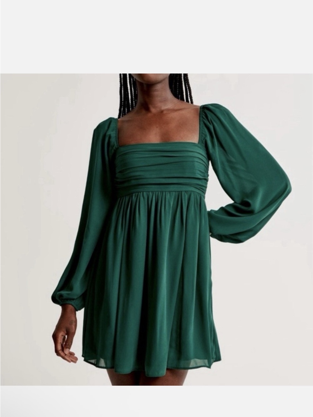 Abercrombie & Fitch Emerald Green Chiffon Baby Doll Mini Dress Size Small Tall